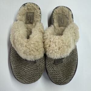 UGG Slippers Womens Size 8 Knit Shearling Grey Green‎ Slip On Cozy Shoes Warm